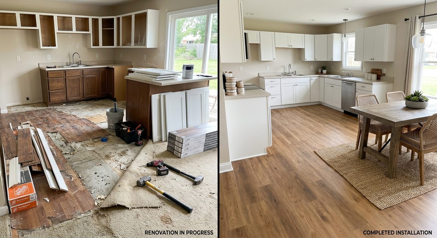 Service visualization: Kitchen flooring and cabinet refresh