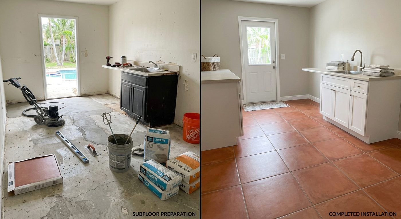 Service visualization: Laundry room tile floor